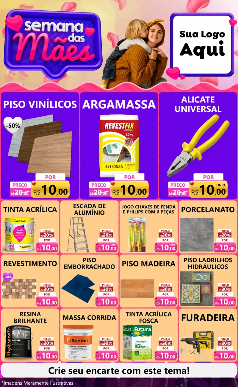 Modelo de Encarte para Encarte Grande com o tema Semana das Mães para Material para Construção