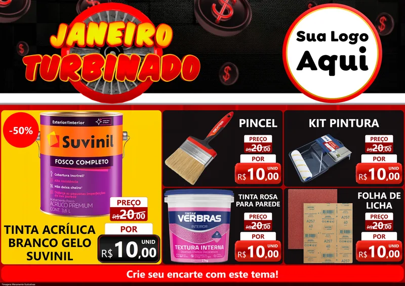 Modelo de Encarte para Encarte A4 Horizontal com o tema Janeiro Turbinado para Tintas e Ferramentas