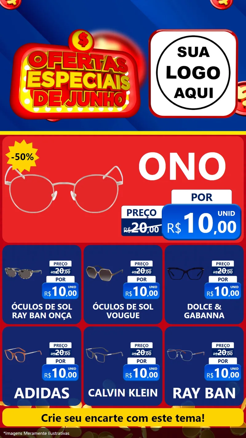 Modelo de Rede Social para Stories com o tema Ofertas Especiais de Junho para Óticas