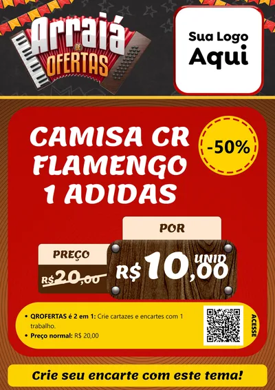 Modelo de Cartaz para Cartaz A4 Vertical com o tema Arraiá de Ofertas - Junina para Roupas e acessórios