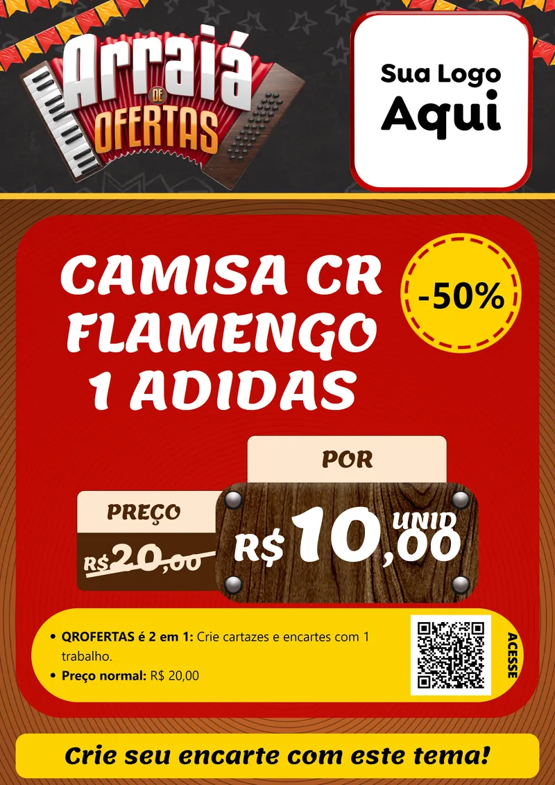 Modelo de Cartaz para Cartaz A4 Vertical com o tema Arraiá de Ofertas - Junina para Roupas e acessórios
