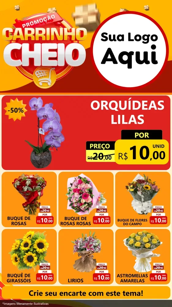 Modelo de Rede Social para Stories com o tema Promoção carrinho cheio para Floricultura e jardim