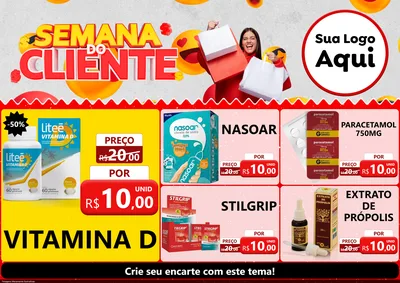 Modelo de Encarte para Encarte A4 Horizontal com o tema Semana do Cliente para Farmácia