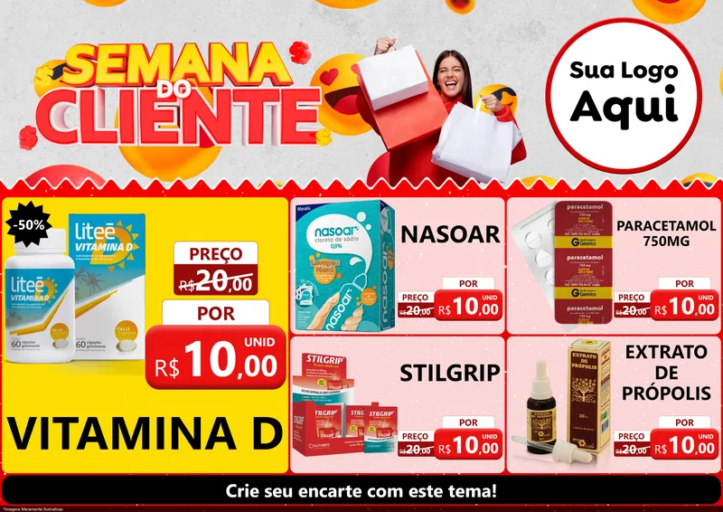 Modelo de Encarte para Encarte A4 Horizontal com o tema Semana do Cliente para Farmácia