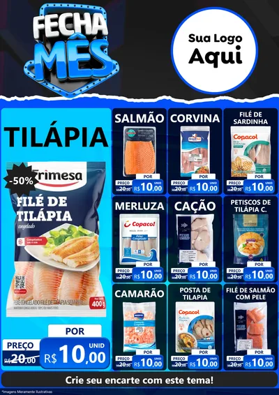 Modelo de Encarte para Encarte A4 Vertical com o tema Fecha Mês para Peixaria