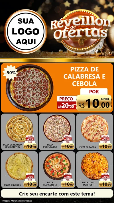 Modelo de Rede Social para Stories com o tema Réveillon de Ofertas para Pizzaria