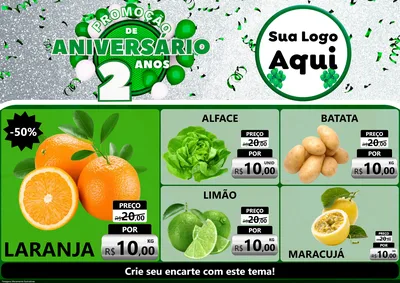 Modelo de Encarte para Encarte A4 Horizontal com o tema Promoção de Aniversário - 2 Anos para Hortifrúti