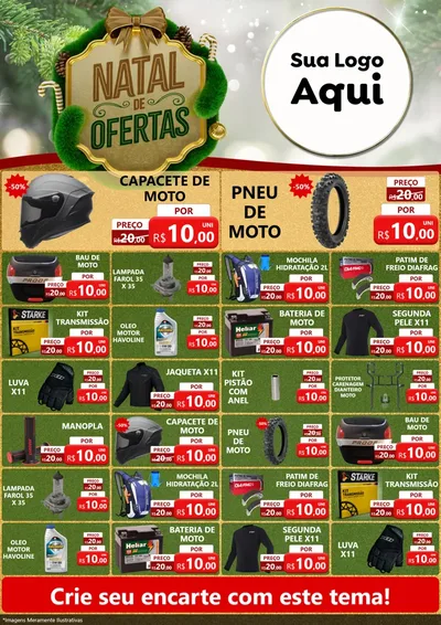 Modelo de Encarte para Encarte A4 Vertical com o tema Ofertas de Natal para Moto peças