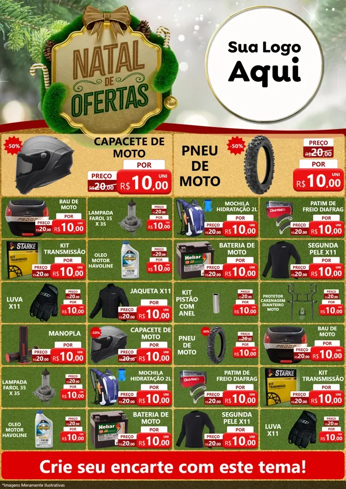 Modelo de Encarte para Encarte A4 Vertical com o tema Ofertas de Natal para Moto peças