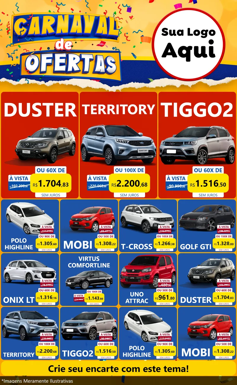 Modelo de Encarte para Encarte Grande com o tema Carnaval de Ofertas para Concessionaria de Carros