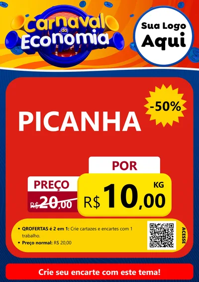 Modelo de Cartaz para Cartaz A4 Vertical com o tema Carnaval da Economia para Açougue