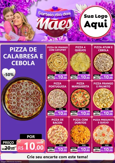 Modelo de Encarte para Encarte A4 Vertical com o tema Sorteio Dia das Mães para Pizzaria