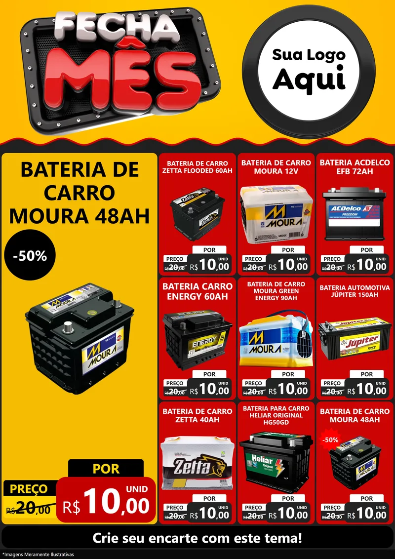 Modelo de Encarte para Encarte A4 Vertical com o tema Fecha Mês para Baterias Elétricas