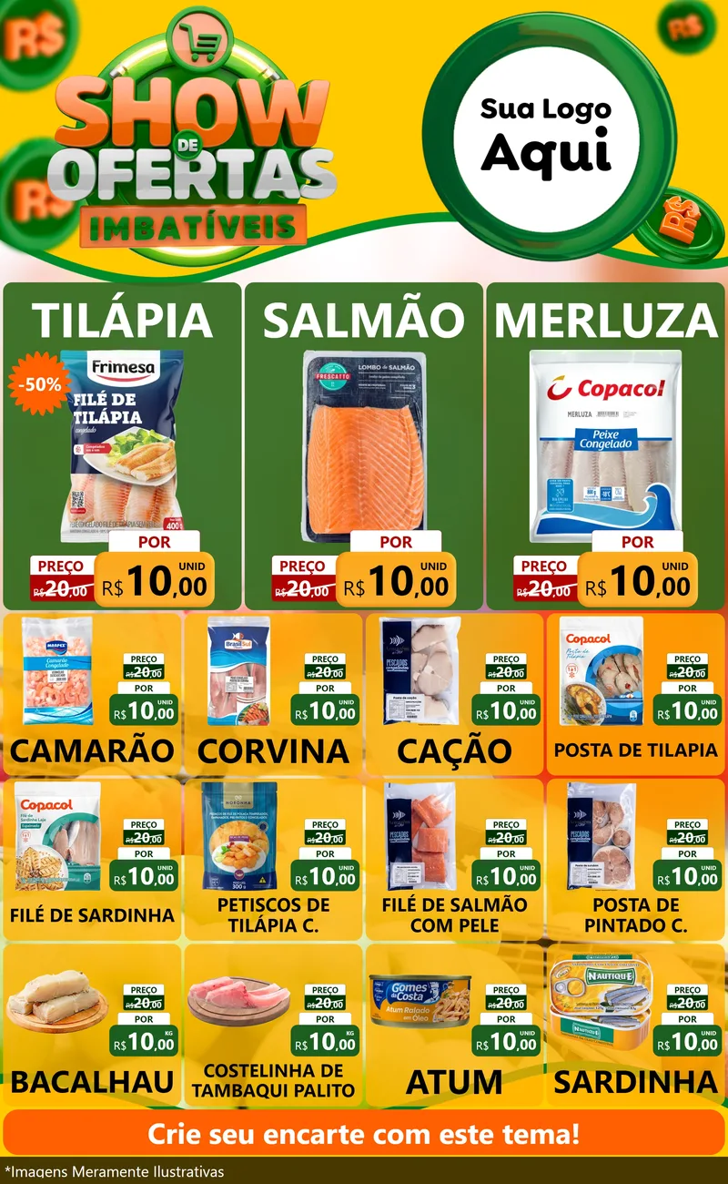 Modelo de Encarte para Encarte Grande com o tema Show de Ofertas Imbatíveis para Peixaria