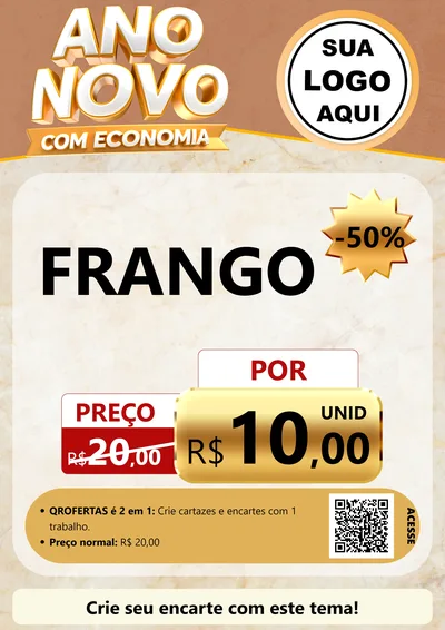 Modelo de Cartaz para Cartaz A4 Vertical com o tema Ano Novo Com Economia para Assados