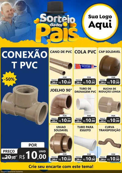 Modelo de Encarte para Encarte A4 Vertical com o tema Sorteio Dia Dos Pais para Tubos e conexões