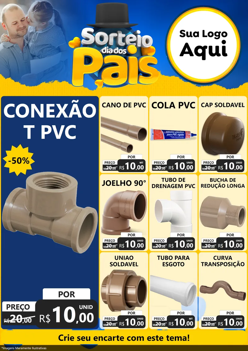Modelo de Encarte para Encarte A4 Vertical com o tema Sorteio Dia Dos Pais para Tubos e conexões