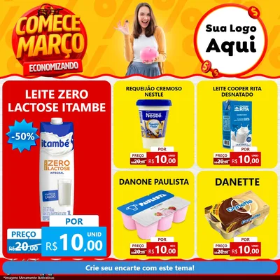 Modelo de Rede Social para Feed Facebook com o tema Comece Março Economizando para Frios e Laticínios