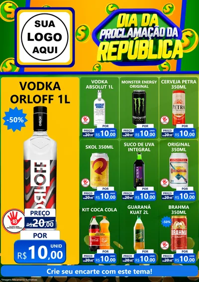 Modelo de Encarte para Encarte A4 Vertical com o tema Dia Da Proclamação da República para Distribuidora de bebidas