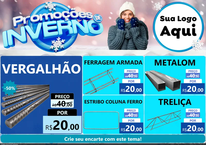 Modelo de Encarte para Encarte A4 Horizontal com o tema Promoções de Inverno para Ferragens