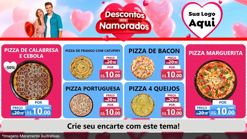 Modelo de TV para TV Horizontal com o tema Descontos dos Namorados para Pizzaria