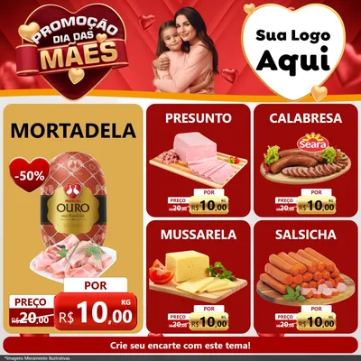 Modelo de Rede Social para Feed Facebook com o tema Promoção Dia das Mães para Frios e Laticínios