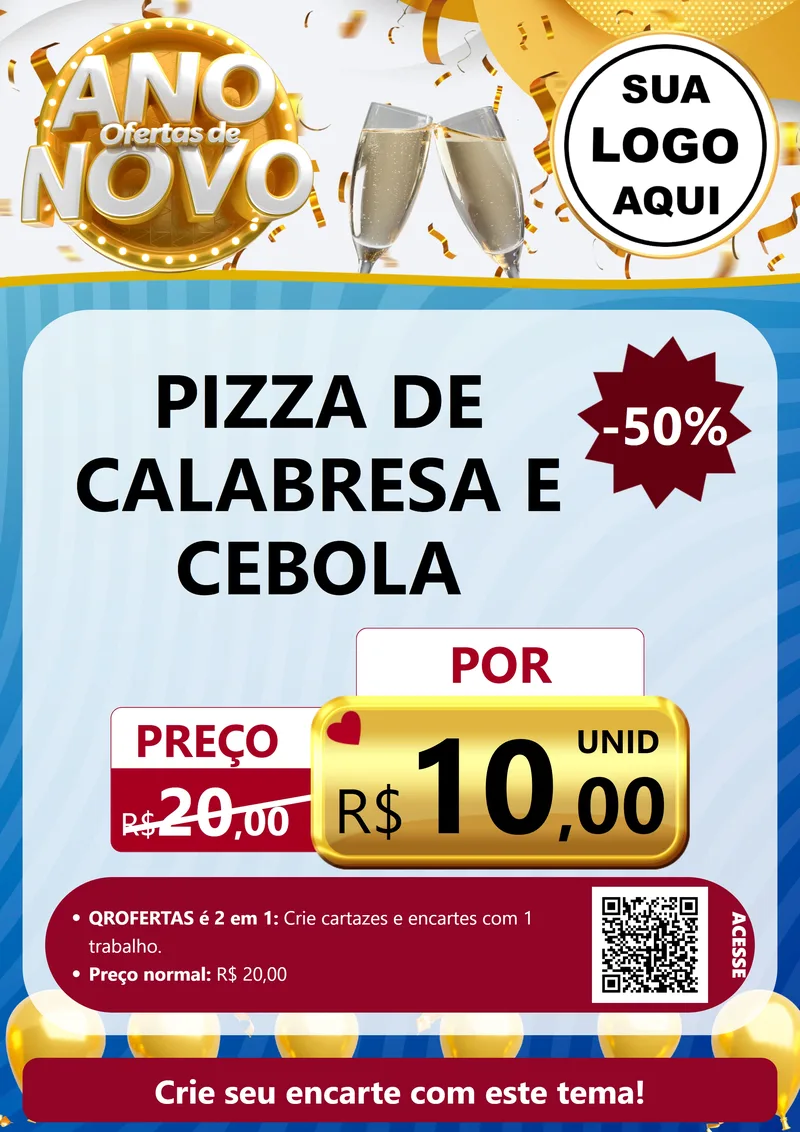 Modelo de Cartaz para Cartaz A4 Vertical com o tema Ofertas de Ano Novo para Pizzaria