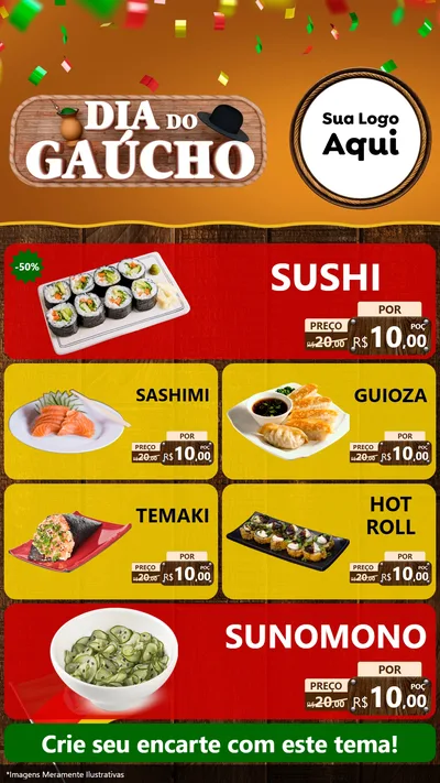 Modelo de TV para TV Vertical com o tema Dia do Gaúcho para Comida japonesa