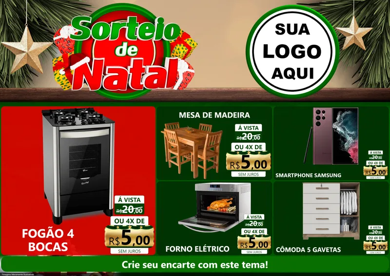Modelo de Encarte para Encarte A4 Horizontal com o tema Sorteio de Natal para Móveis e Eletro