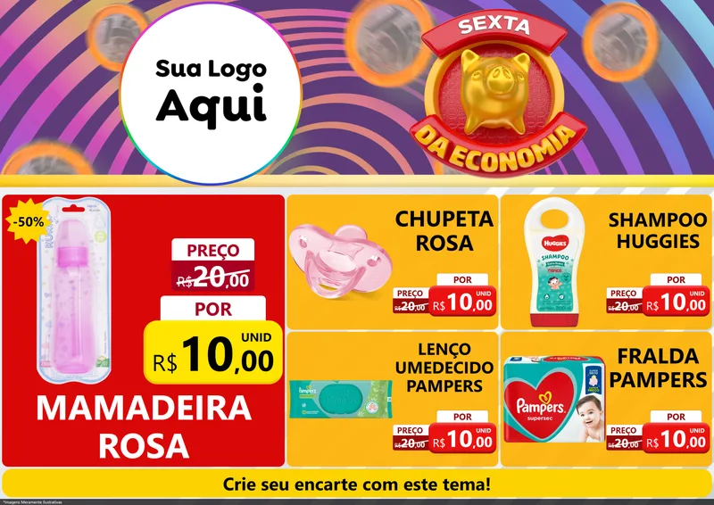 Modelo de Encarte para Encarte A4 Horizontal com o tema Sexta da Economia para Bebês