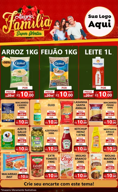 Modelo de Encarte para Encarte Grande com o tema Alegria em Família Super Ofertas - Natal para Supermercado