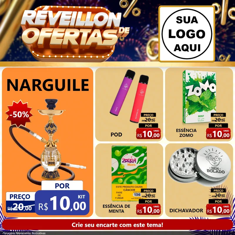 Modelo de Rede Social para Feed Facebook com o tema Réveillon de Ofertas para Tabacaria