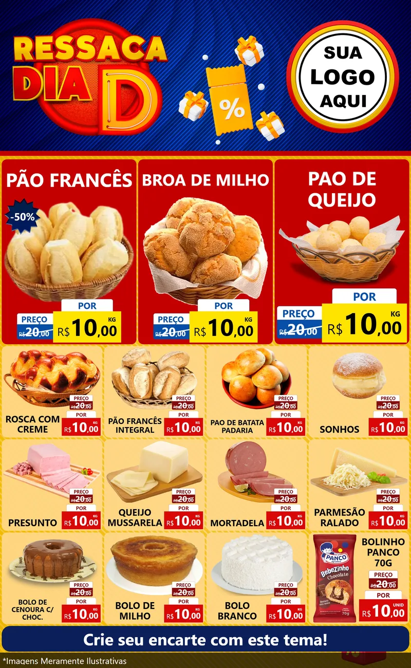 Modelo de Encarte para Encarte Grande com o tema Ressaca Dia D para Padaria