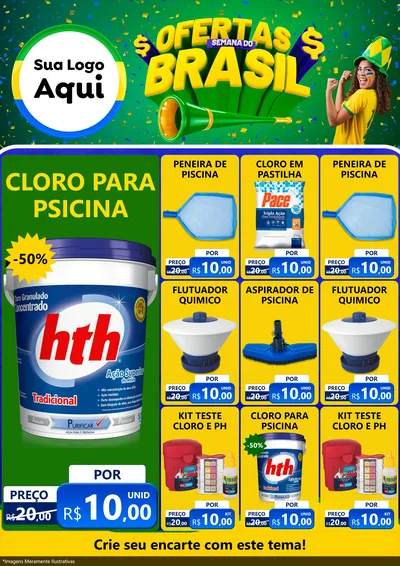 Modelo de Encarte para Encarte A4 Vertical com o tema Ofertas Semana do Brasil para Produtos para Piscina