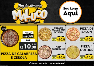 Modelo de Encarte para Encarte A4 Horizontal com o tema Fim de Semana Maluco para Pizzaria