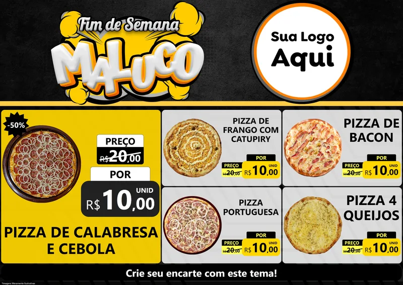 Modelo de Encarte para Encarte A4 Horizontal com o tema Fim de Semana Maluco para Pizzaria