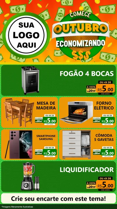 Modelo de TV para TV Vertical com o tema Comece Outubro Economizando para Móveis e Eletro