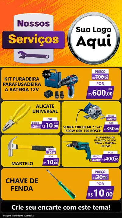Modelo de TV para TV Vertical com o tema Nossos Serviços para Maquinas e Ferramentas