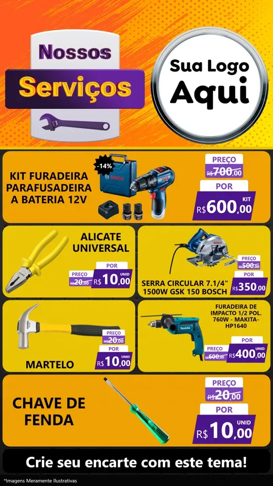 Modelo de TV para TV Vertical com o tema Nossos Serviços para Maquinas e Ferramentas