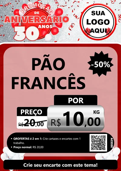 Modelo de Cartaz para Cartaz A4 Vertical com o tema Promoção de Aniversário - 30 Anos para Padaria