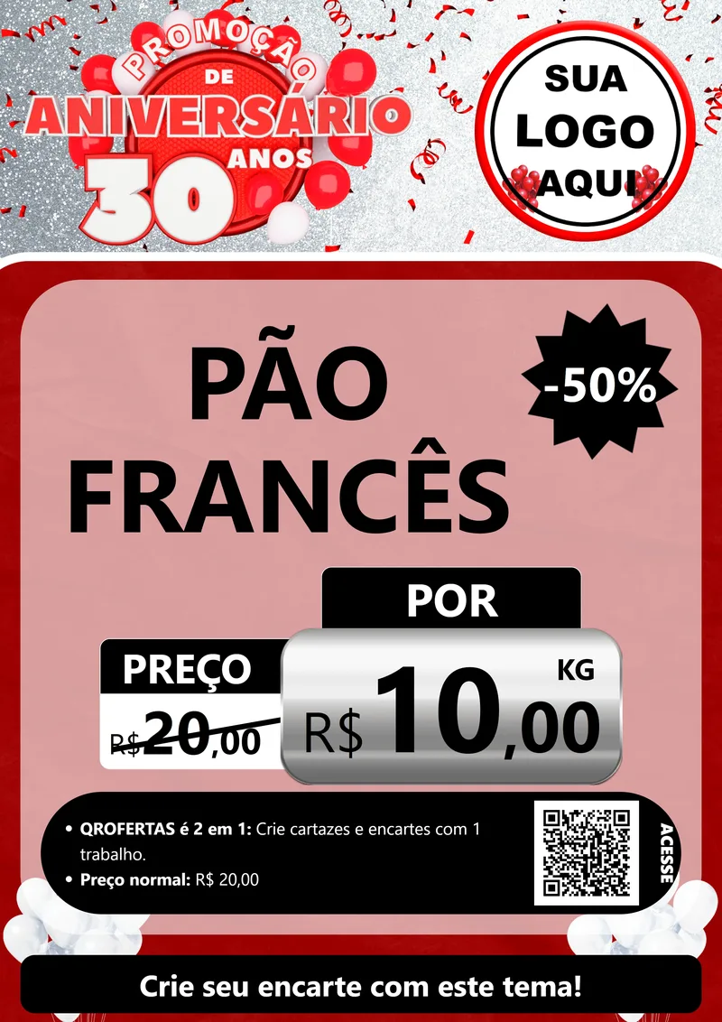 Modelo de Cartaz para Cartaz A4 Vertical com o tema Promoção de Aniversário - 30 Anos para Padaria