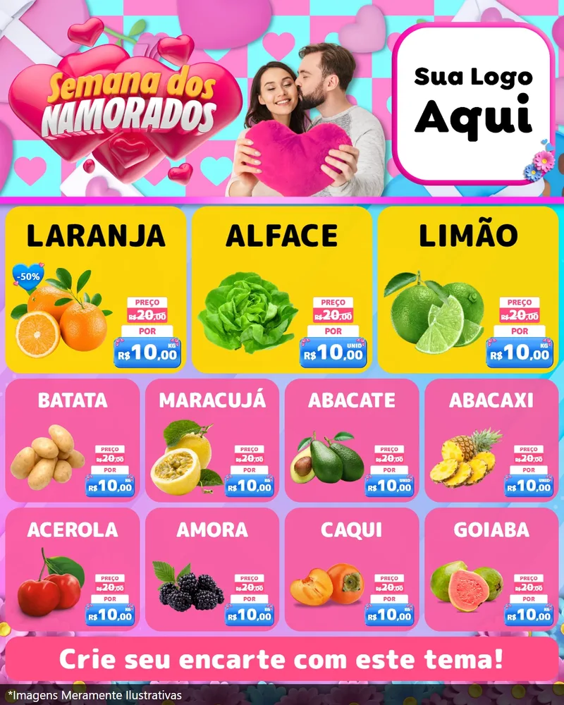 Modelo de Rede Social para Feed Instagram com o tema Semana dos Namorados para Hortifrúti