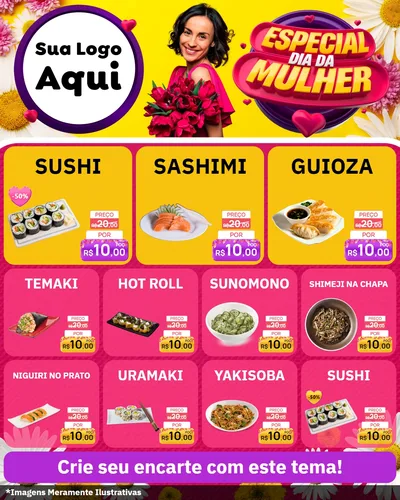 Modelo de Rede Social para Feed Instagram com o tema Especial Dia da Mulher para Comida japonesa