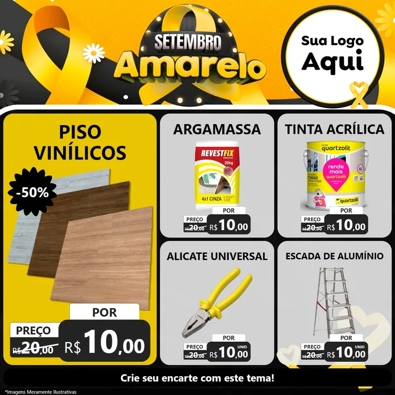 Modelo de Rede Social para Feed Facebook com o tema Setembro Amarelo para Material para Construção