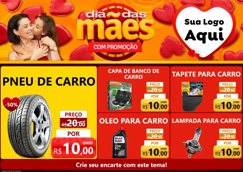Modelo de Encarte para Encarte A4 Horizontal com o tema Dia das Mães com Promoção para Auto peças