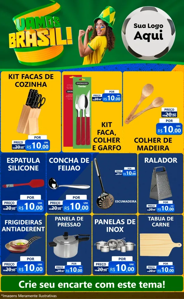 Modelo de Encarte para Encarte Grande com o tema Vamos Brasil - Copa para Utilidades Domésticas