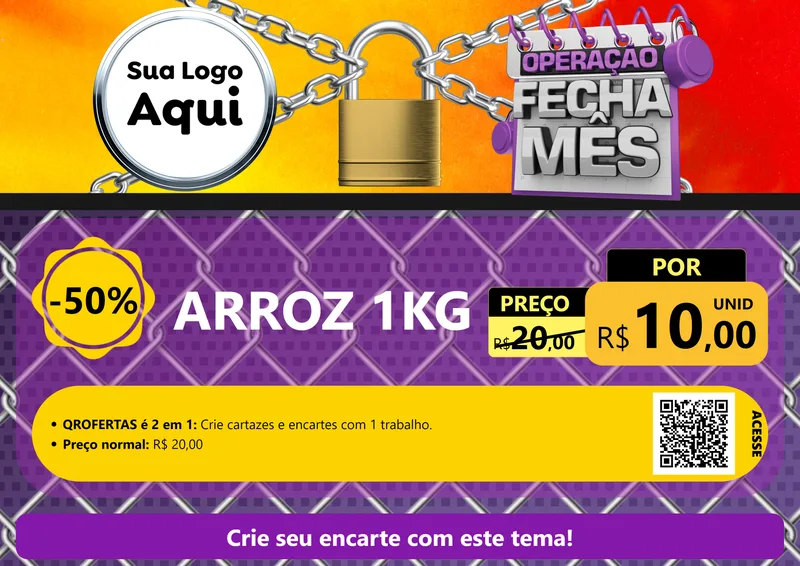 Modelo de Cartaz para Cartaz A4 Horizontal com o tema Operação Fecha Mês para Supermercado