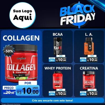 Modelo de Rede Social para Feed Facebook com o tema Black Friday para Suplementos alimentares