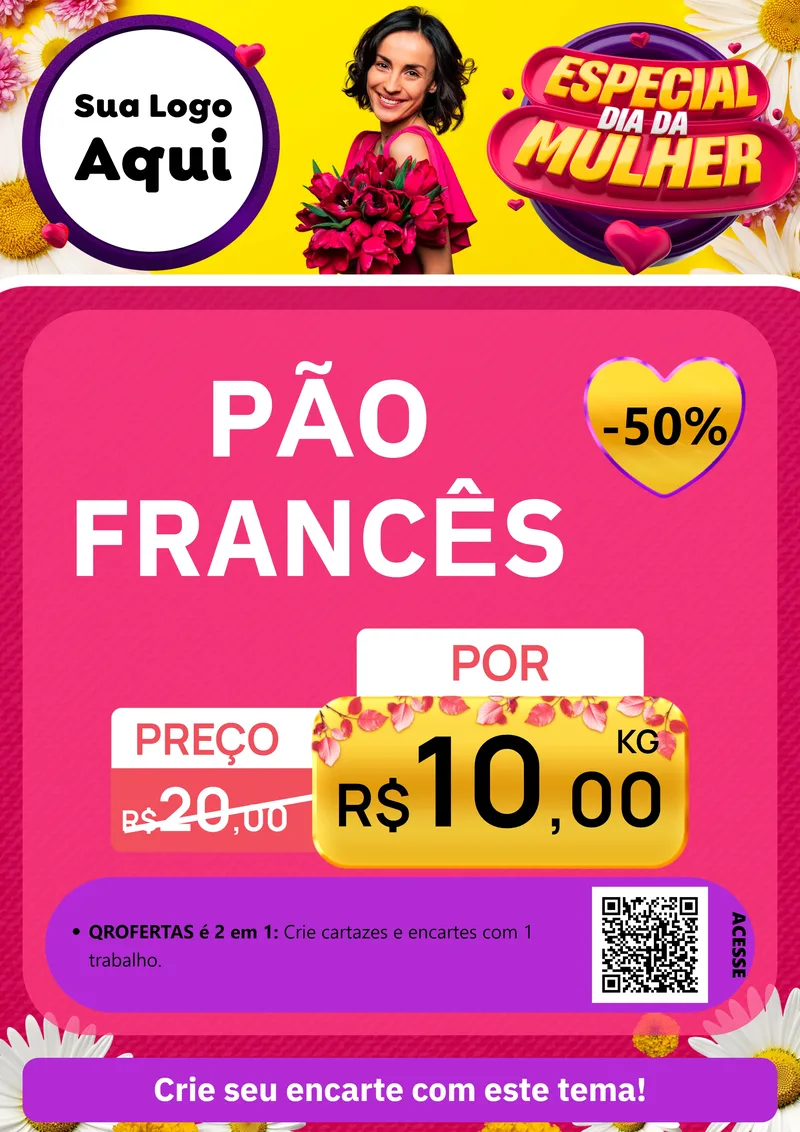 Modelo de Cartaz para Cartaz A4 Vertical com o tema Especial Dia da Mulher para Padaria