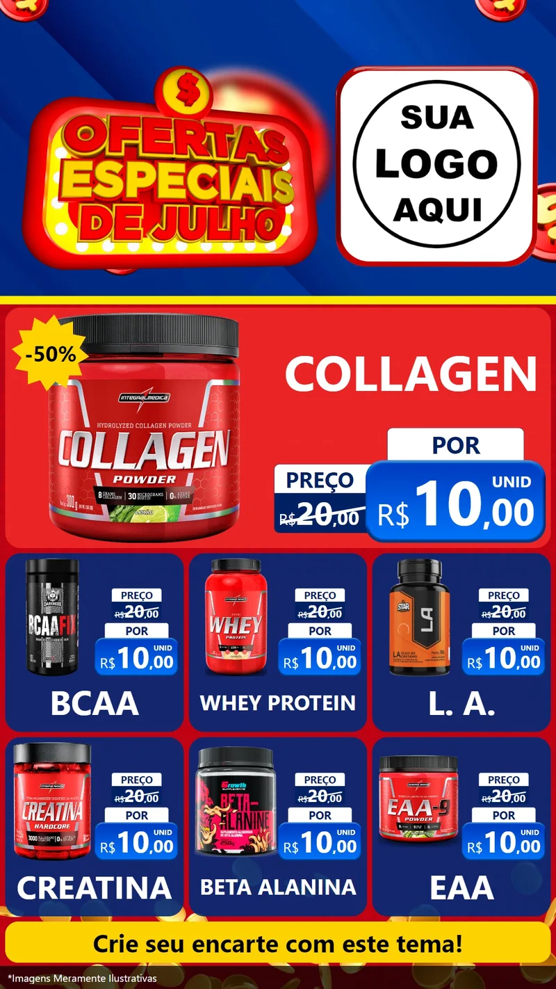 Modelo de Rede Social para Stories com o tema Ofertas Especiais de Julho para Suplementos alimentares